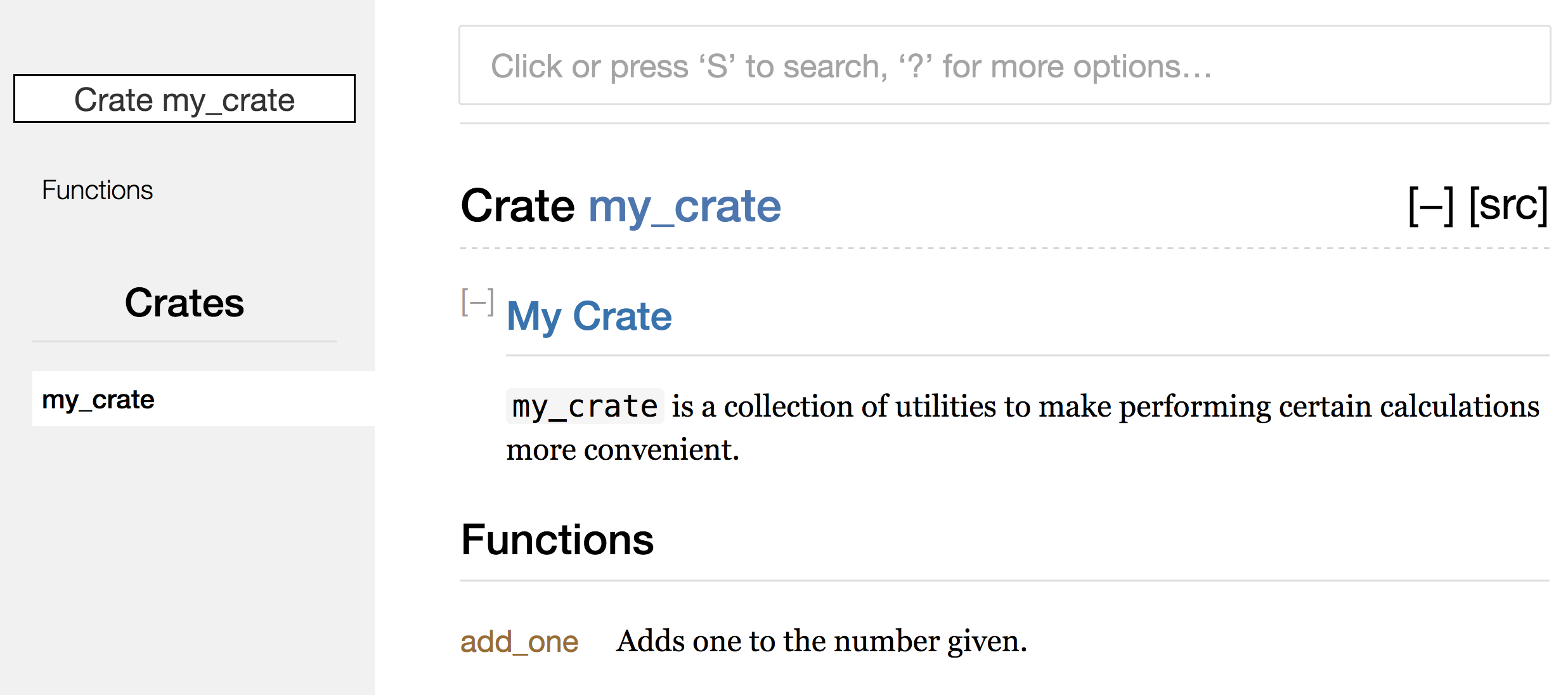 Rendered HTML documentation with a comment for the crate as a whole